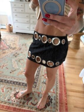 Black Mini Skirt with Silver Ring Embellishments - Women